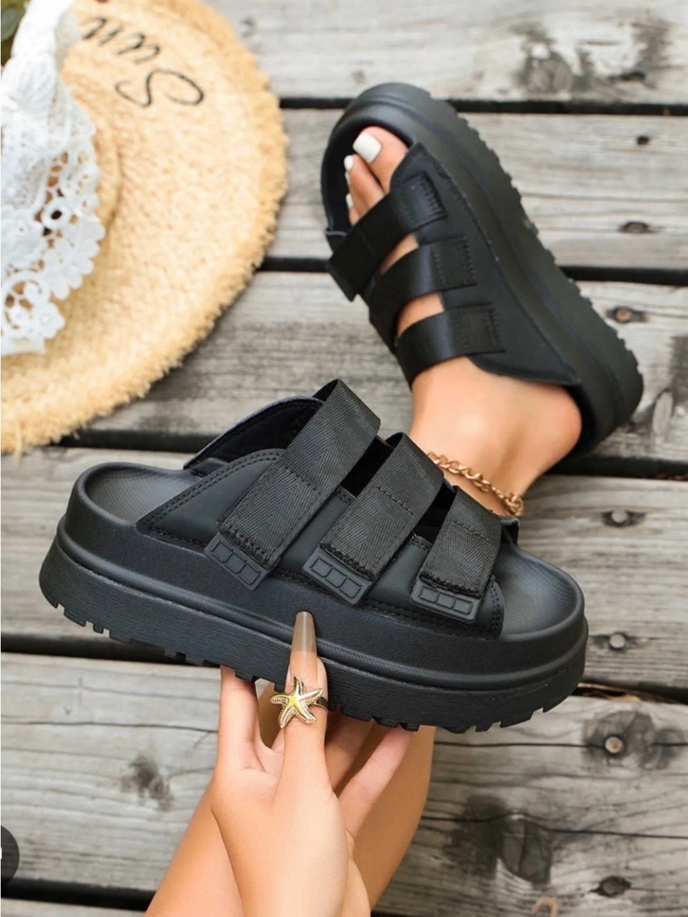 UGG Goldenglow women's platform slide sandals (model 1167430/JSM, black) with an